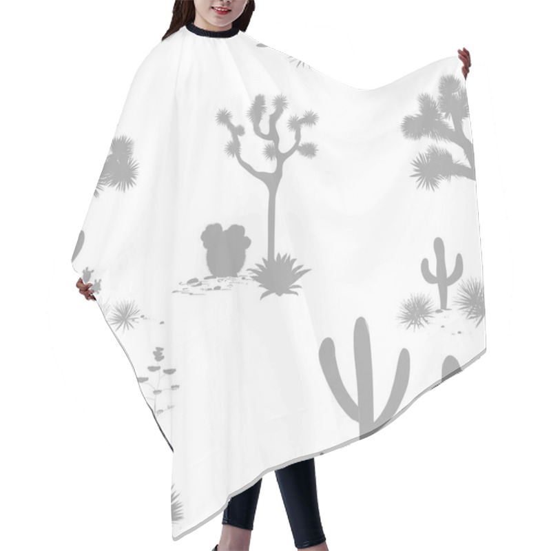 Personality  Desert Seamless Pattern With Silhouettes Of Joshua Trees, Opuntia, And Saguaro Cacti. Cactus Background. Hair Cutting Cape