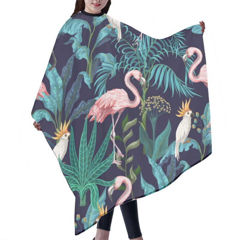 Personality  Seamless Pattern With Jungle Trees, Flamingo And Parrots. Vector. Hair Cutting Cape