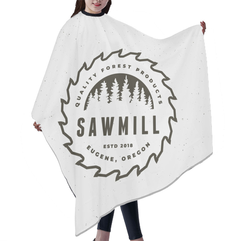 Personality  Sawmill Logo. Retro Styled Woodwork Emblem. Vector Illustration Hair Cutting Cape