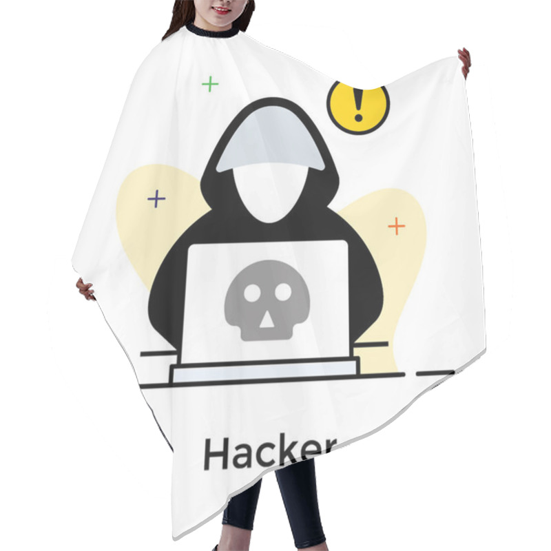 Personality  Hacker Icon In Flat Design. Hair Cutting Cape