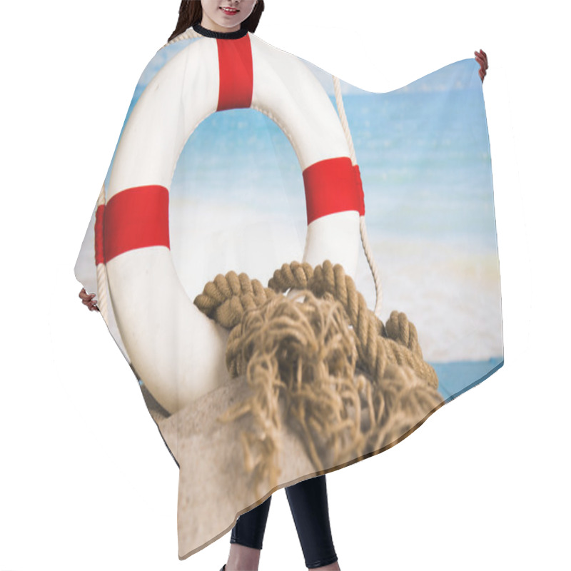 Personality  Holiday By The Sea, Lighthouse, Seagull, Lifebuoy, Sand, Shells Hair Cutting Cape