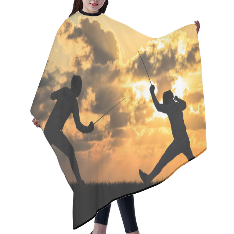 Personality  Silhouette Fencers With Sunset Hair Cutting Cape