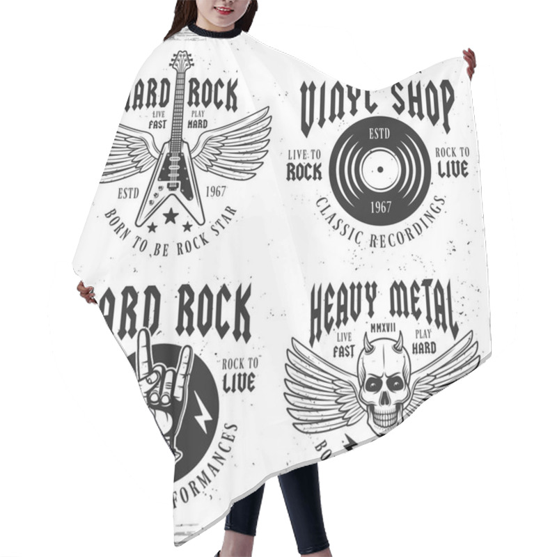 Personality  Rock Music Vector Monochrome Emblems Or Labels Hair Cutting Cape