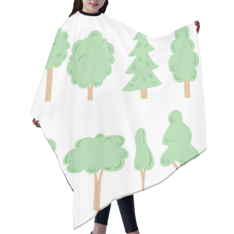 Personality  Set Of Cartoon Tree. Vector Illustration. Hair Cutting Cape