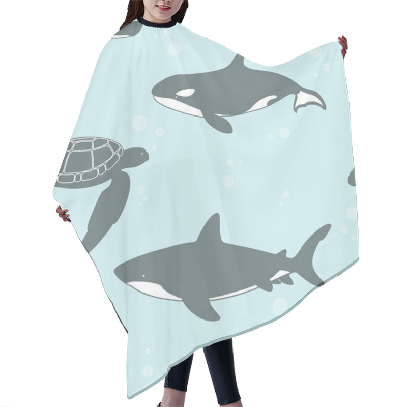 Personality  Seamless Pattern With Marine Animals. Hair Cutting Cape