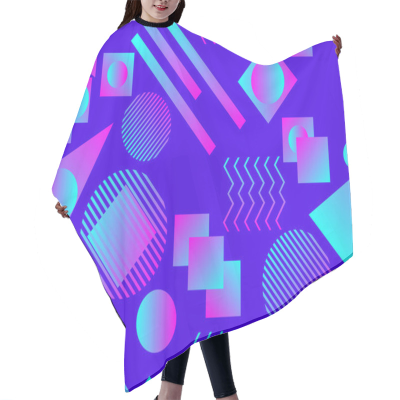 Personality  Memphis Seamless Pattern. Holographic Geometric Shapes, Gradients, Retro Style Of The 80s. Memphis Design Background. Vector Illustration Hair Cutting Cape