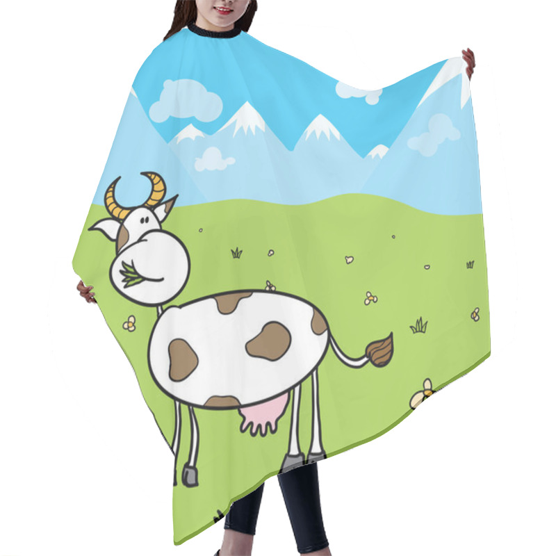 Personality  Smiling Beautiful Cow Eating A Grass On An Alpine Pasture Hair Cutting Cape