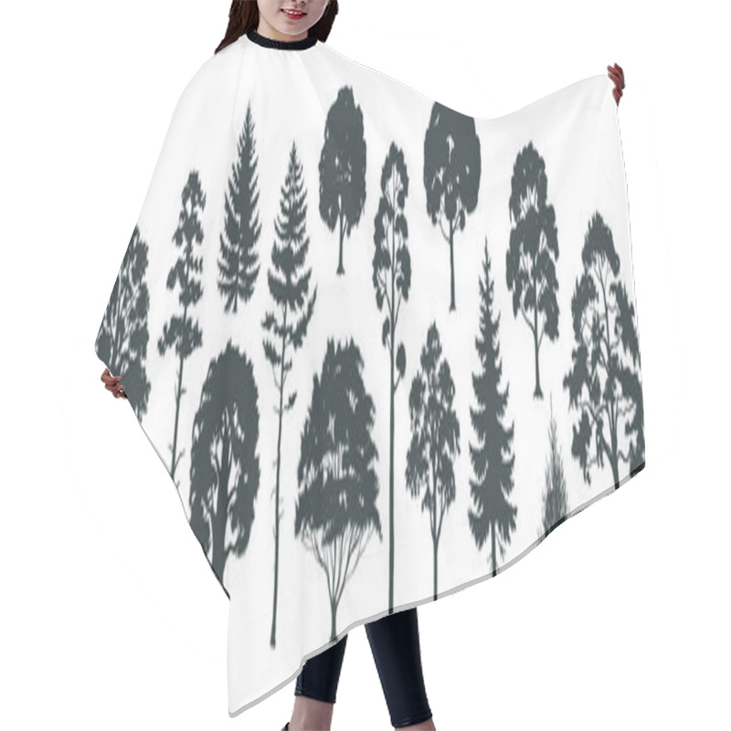 Personality  Trees Silhouettes. Forest And Park Pines Firs And Spruces, Coniferous And Deciduous Trees. Vector Isolated Nature Set Hair Cutting Cape