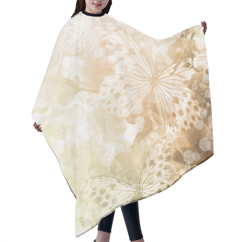 Personality  Butterflies And Orchids Flowers Beige Background ( 1 Of Set) Hair Cutting Cape