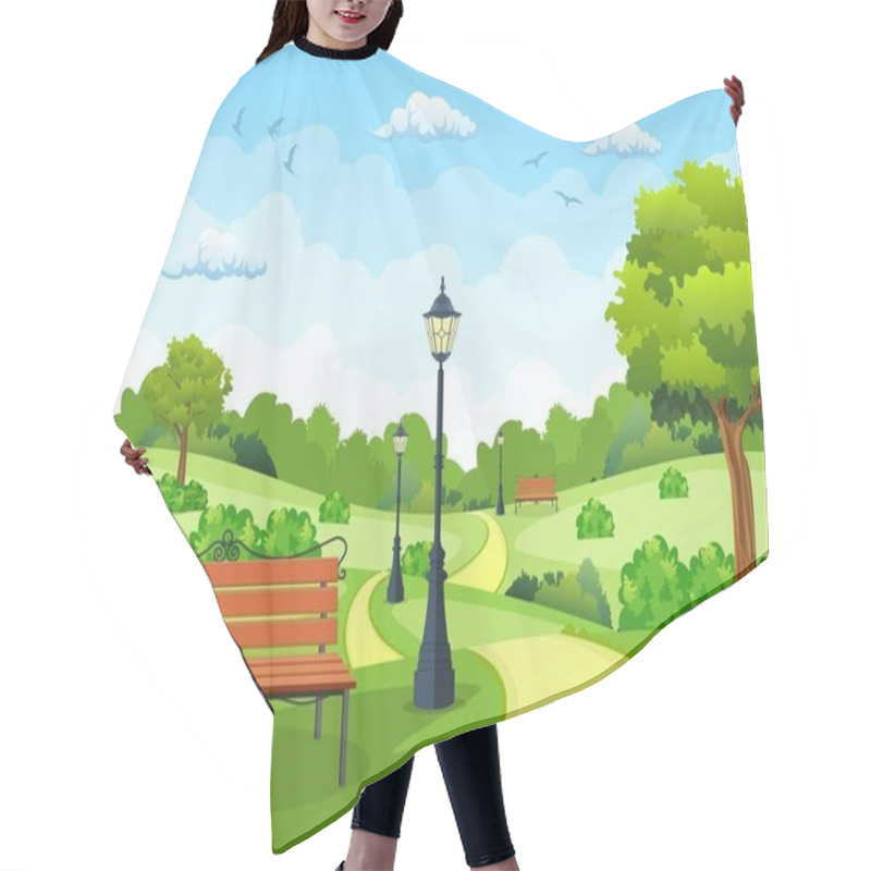 Personality  Bench With Tree And Lantern In The Park. Hair Cutting Cape