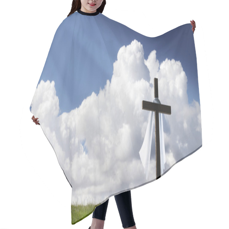 Personality  Dramatic Panorama Easter Sunday Morning Sunrise With Cross On Grassy Hill Hair Cutting Cape