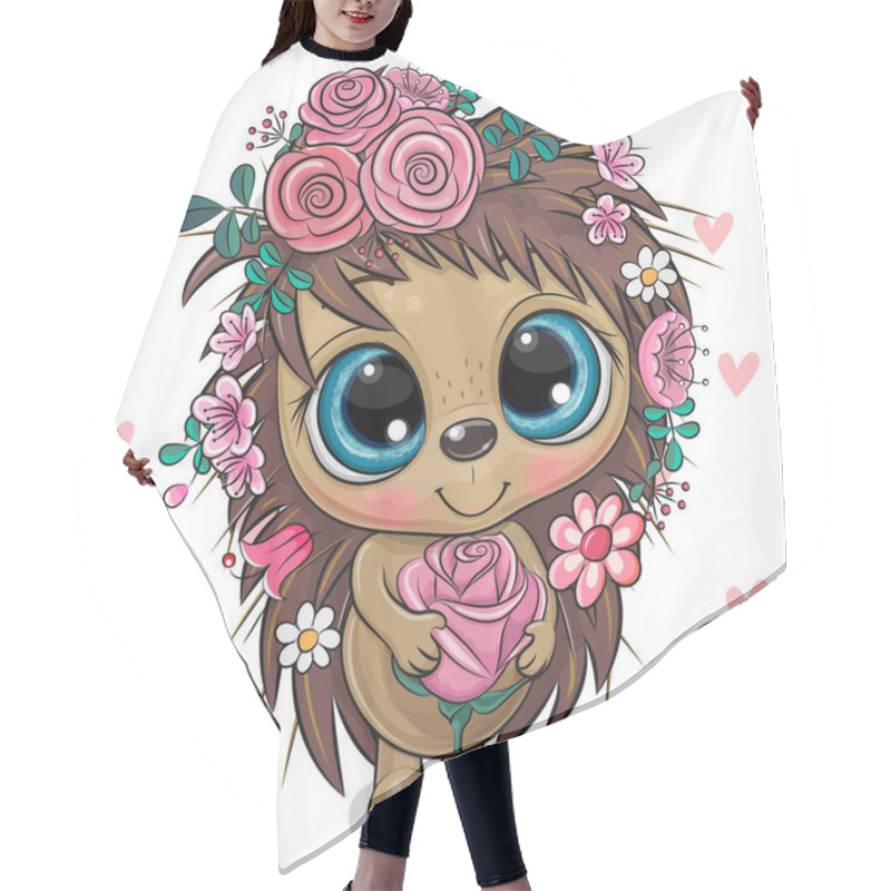 Personality  Cute Cartoon Hedgehog With Flowers On A White Background Hair Cutting Cape