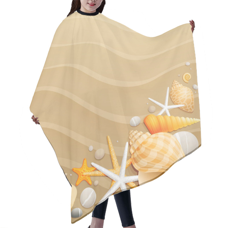 Personality  Shells And Starfishes On Sand Background Hair Cutting Cape