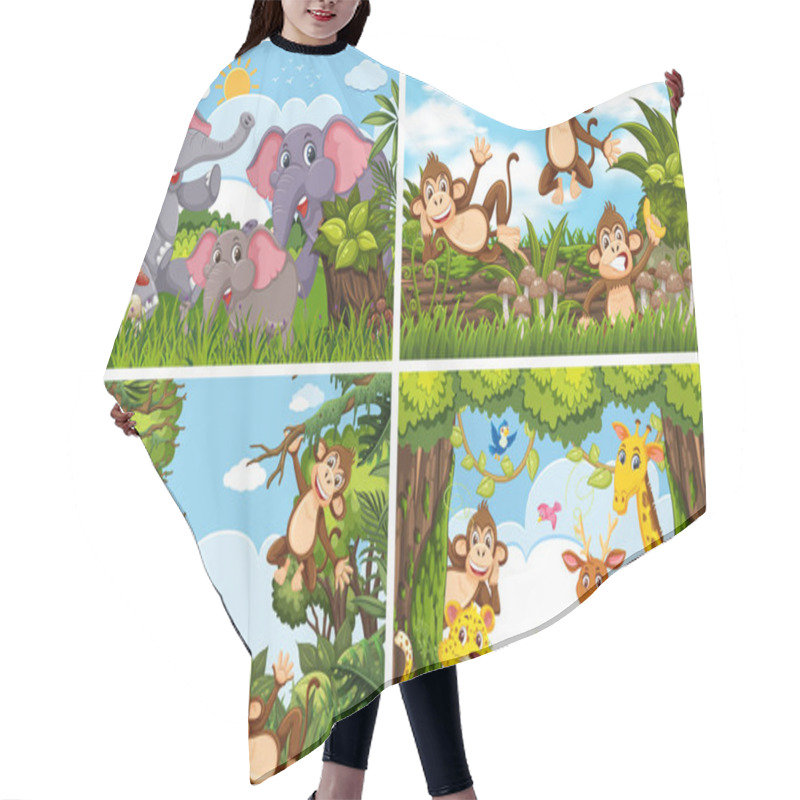 Personality  Set Of Various Animals In Nature Scenes Hair Cutting Cape