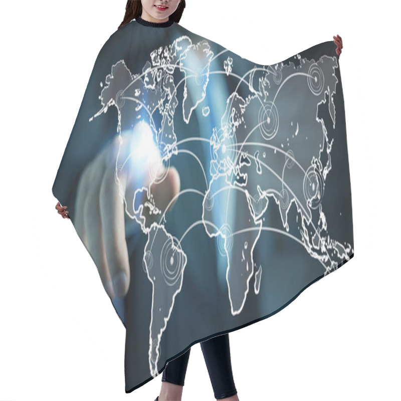 Personality  Businessman Touching World Connection Sketch Hair Cutting Cape