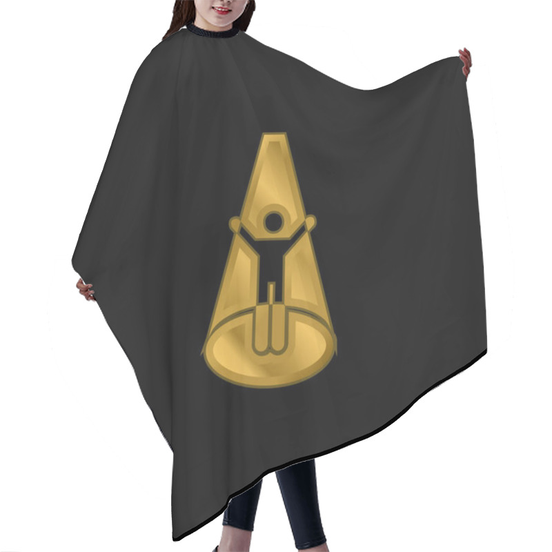 Personality  Abducted Man Gold Plated Metalic Icon Or Logo Vector Hair Cutting Cape