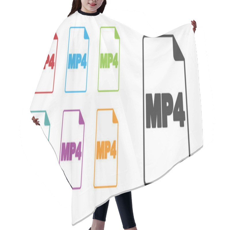 Personality  Black MP4 File Document. Download Mp4 Button Icon Isolated On White Background. MP4 File Symbol. Set Icons Colorful. Vector Hair Cutting Cape