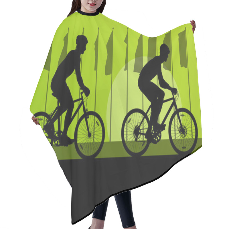 Personality  Sport Road Bike Riders And Bicycles Detailed Silhouettes In Fron Hair Cutting Cape