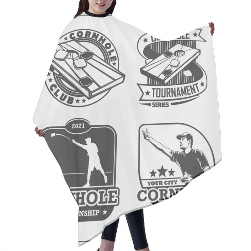 Personality  Cornhole Badges, Labels And Design Elements. Sport Club Emblems. Hair Cutting Cape