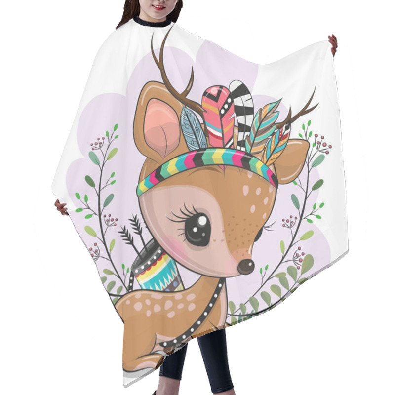 Personality  Cartoon Fawn With Feathers On A Blue Background Hair Cutting Cape