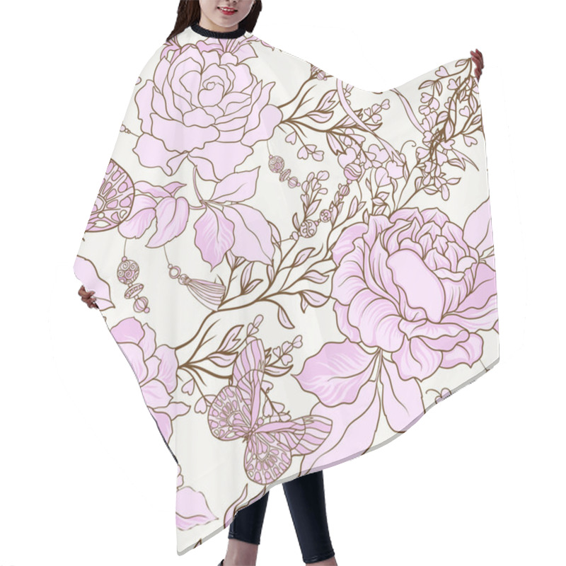 Personality  Roses And Butterflies. Seamless Pattern, Background, In Light Vi Hair Cutting Cape