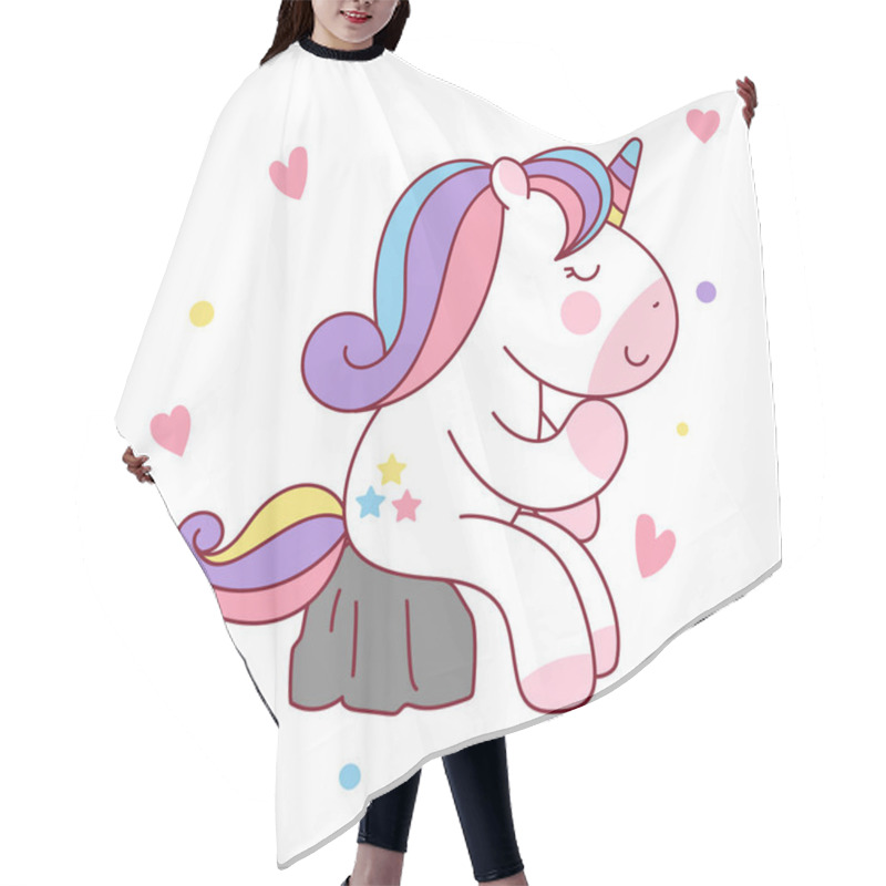 Personality  Cute Cartoon Unicorn Sitting On The Stone Like A Thinker Illustration Hair Cutting Cape