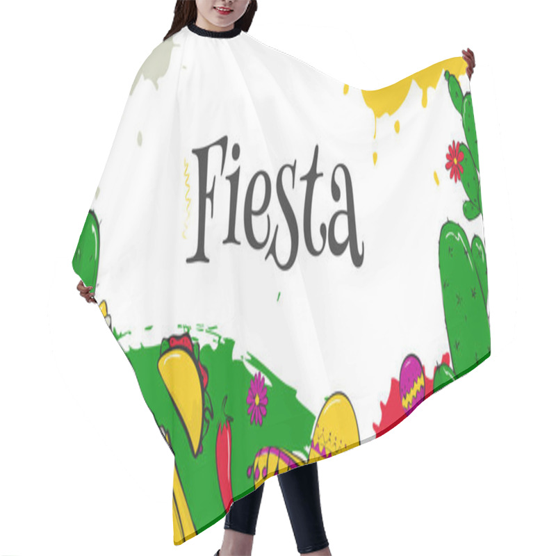 Personality  Fiesta And Latin Theme Of Mexico. Traditional Spanish Objects. Tequila With Cactus Hair Cutting Cape