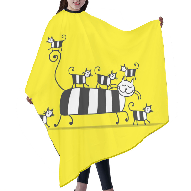 Personality  Mother Cat With Kittens, Sketch For Your Design Hair Cutting Cape