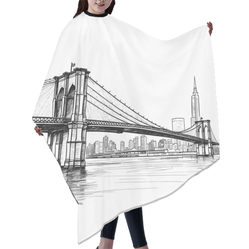 Personality  Brooklyn Bridge Hand-drawn Comic Illustration. Brooklyn Bridge. Vector Doodle Style Cartoon Illustration Hair Cutting Cape