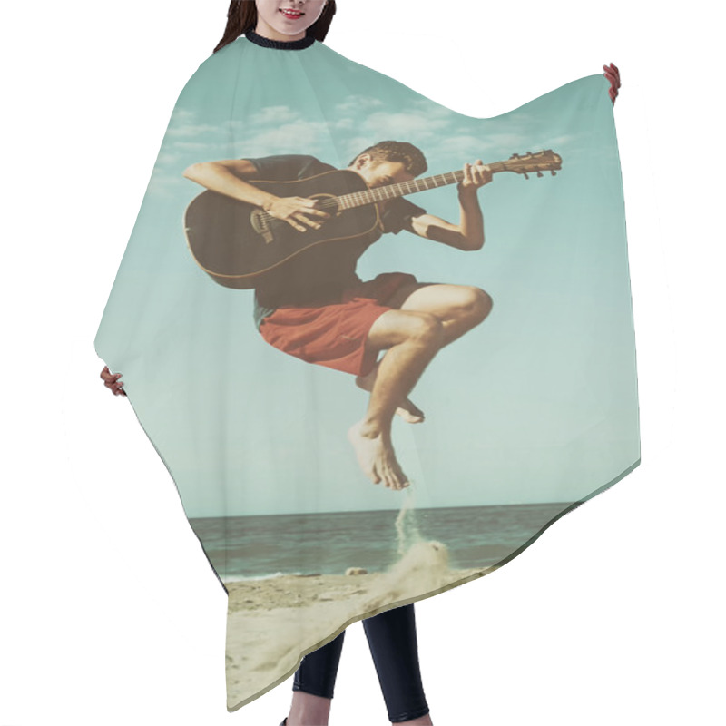 Personality  Boy Playing Guitar On The Beach Hair Cutting Cape