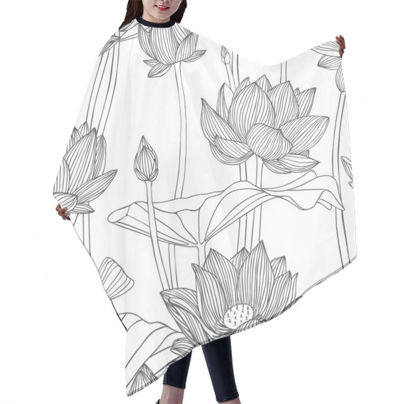 Personality  Linear Seamless Pattern - Lotus Flower. Hair Cutting Cape