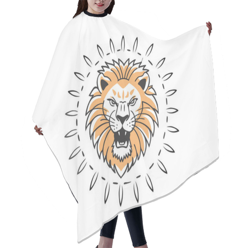 Personality  Lion Head Illustration  Bold Tribal Style Logo Design Hair Cutting Cape