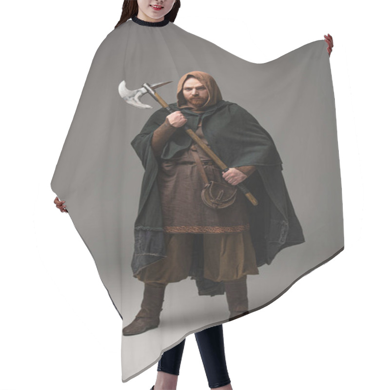 Personality  Medieval Scottish Redhead Man In Mantel With Battle Axe On Grey Background Hair Cutting Cape