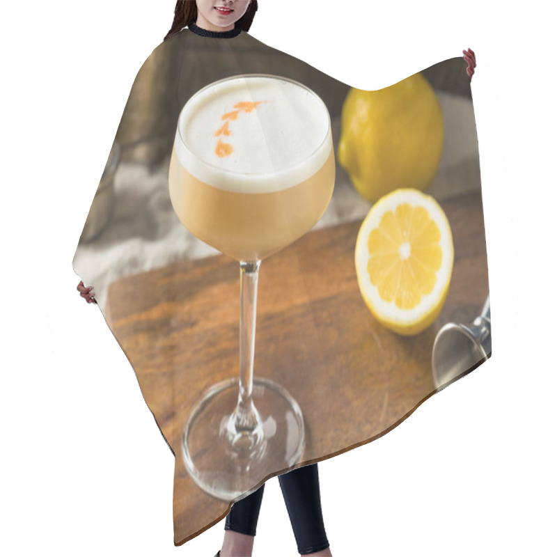 Personality  Homemade Boozy PIsco Sour Cocktail With Bitters Hair Cutting Cape