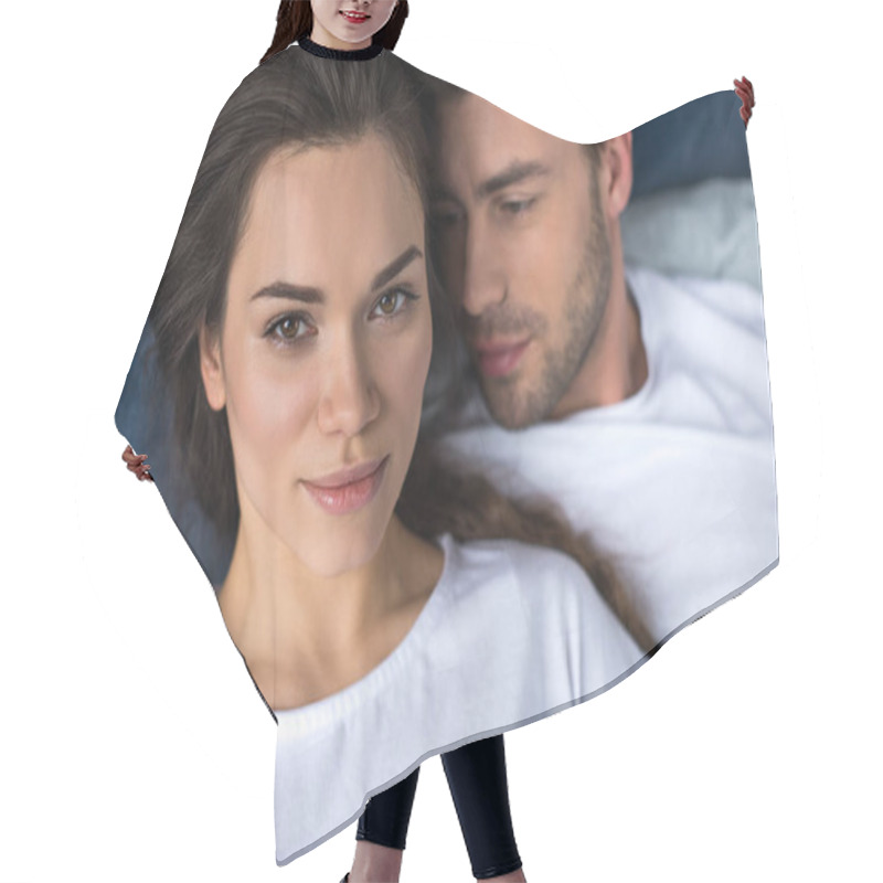 Personality  Romantic Couple Lying On Bed In Their Room Hair Cutting Cape