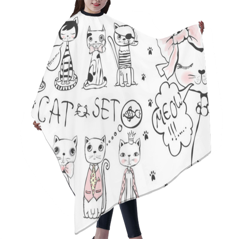 Personality  Set Of Stylish Hipster Cats Hair Cutting Cape