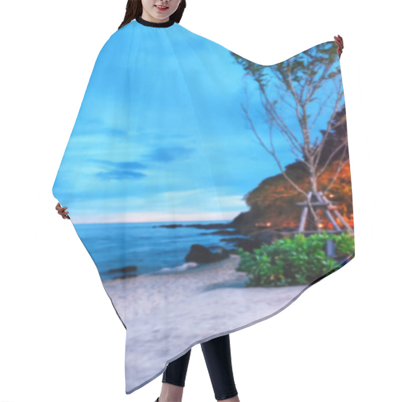 Personality  Blurred Photo Of The Beach And Blue Sky At Nightfall Hair Cutting Cape