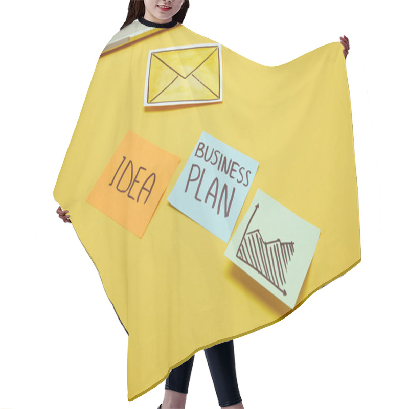 Personality  Paper Stickers With Words, Idea And Business Plan On Yellow Surface Hair Cutting Cape