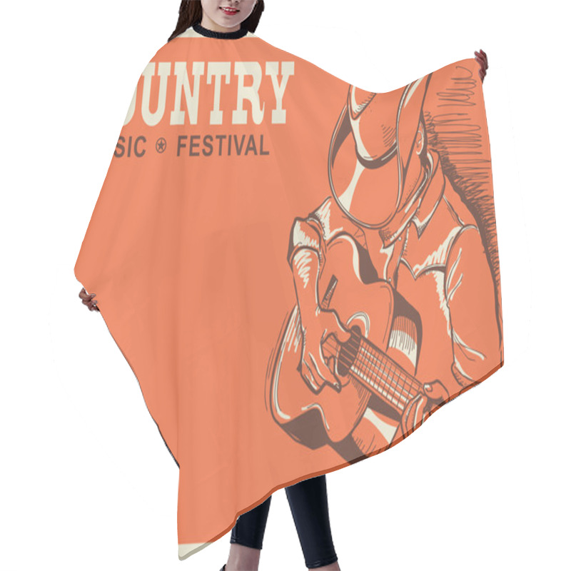 Personality  American Country Music Festival Poster With Musician Playing Gui Hair Cutting Cape