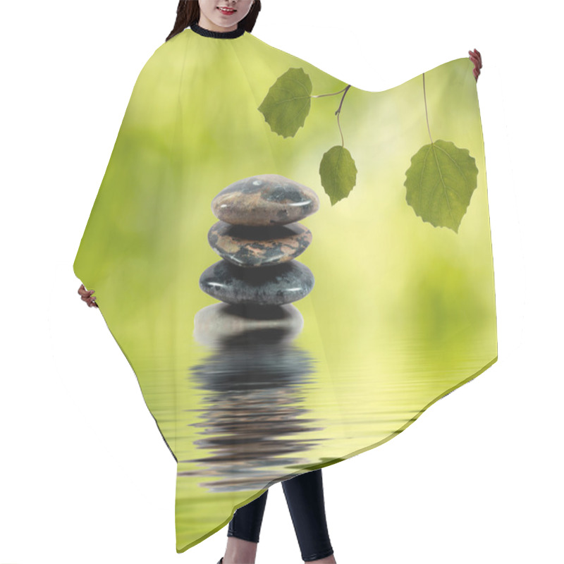 Personality  Balancing Stones In Water And Green Branch Hair Cutting Cape