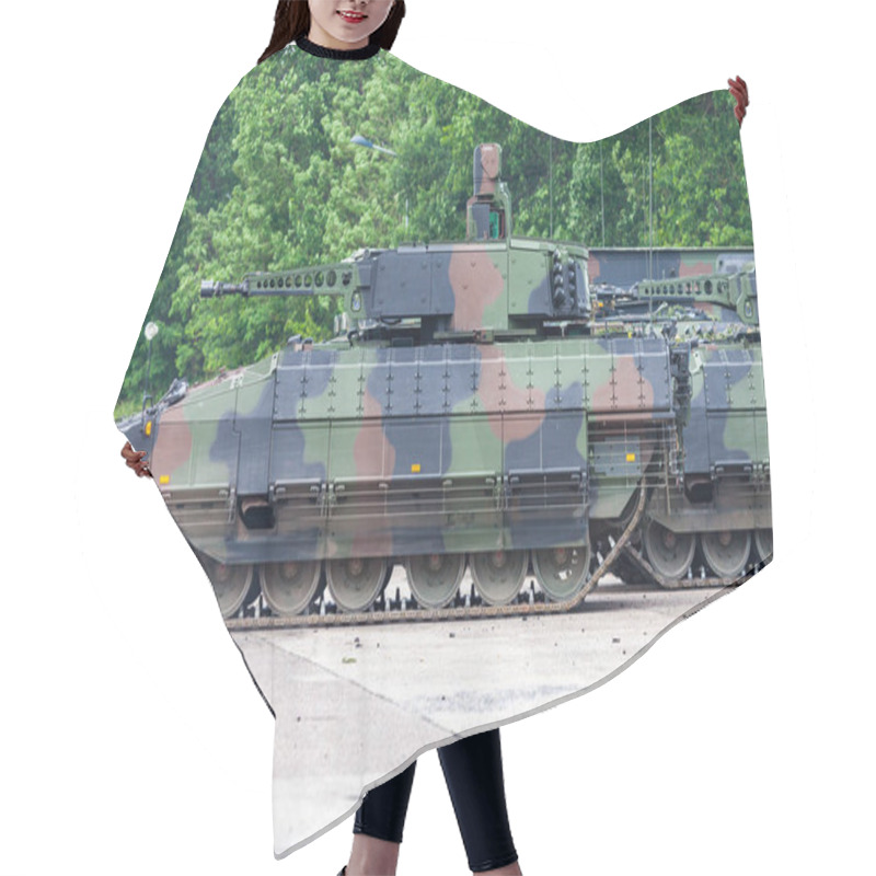 Personality  German Infantry Fighting Vehicle Drives On A Street Hair Cutting Cape