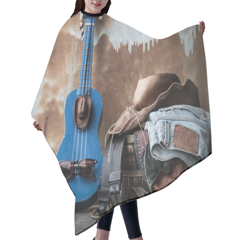 Personality  Equipment In The Basket On Wooden  Hair Cutting Cape