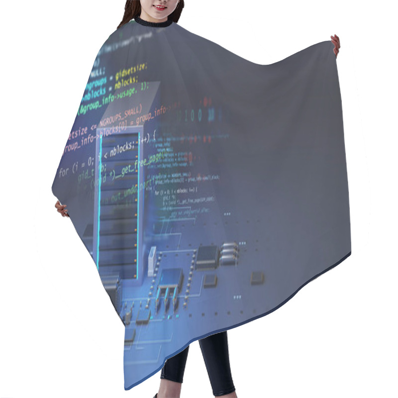 Personality   Server Computer On Digital Electronic  With Node Base Programming Data.concept Of Big Data Storage And  Cloud Computing Technology.3d Illustration Hair Cutting Cape