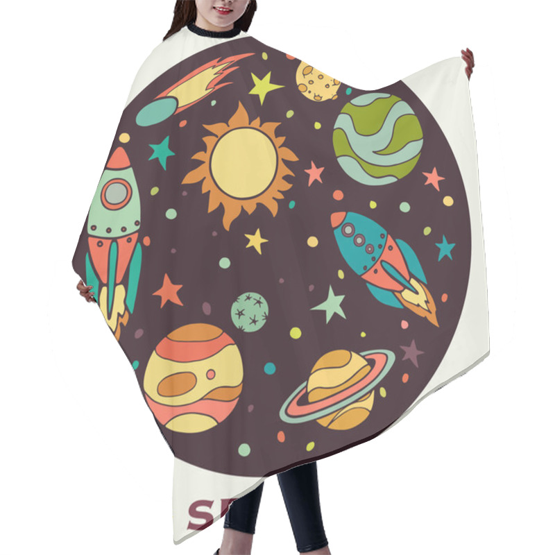 Personality  Cartoon Space Elements In Circle Hair Cutting Cape