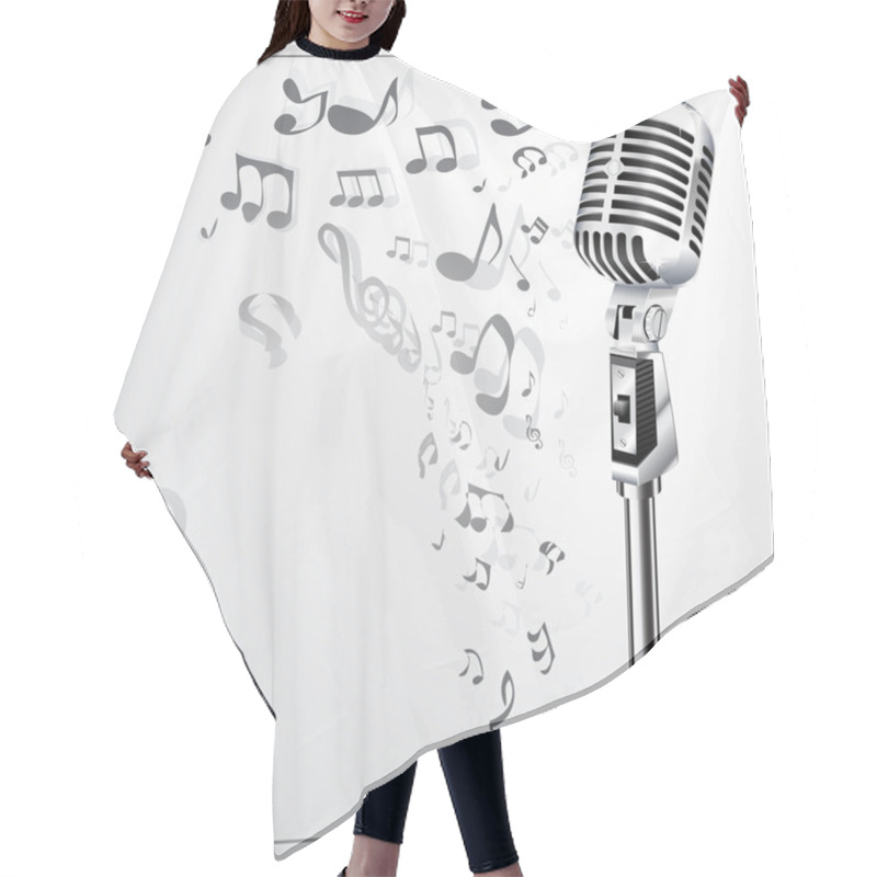 Personality  Musical Background With Retro Microphone Hair Cutting Cape