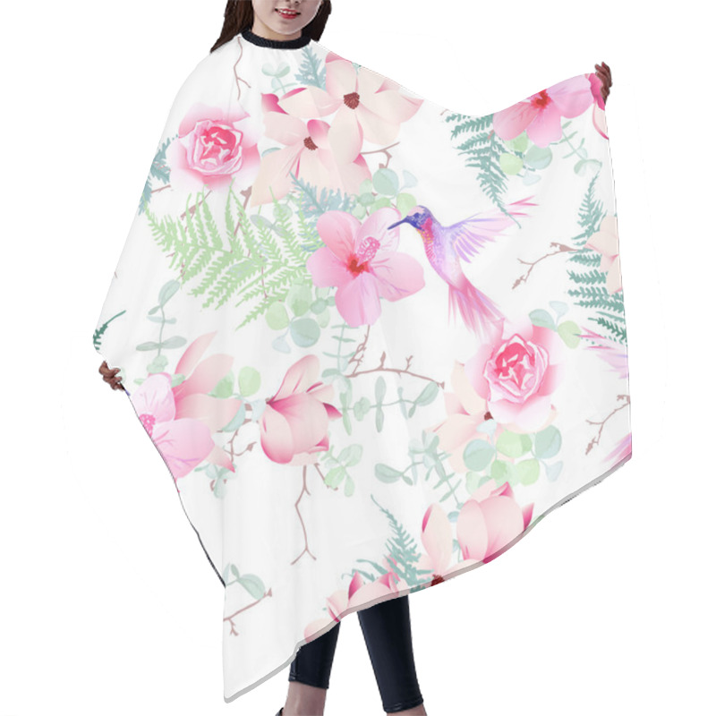 Personality  Exotic Flowers With Hummingbirds Seamless Vector Print Hair Cutting Cape