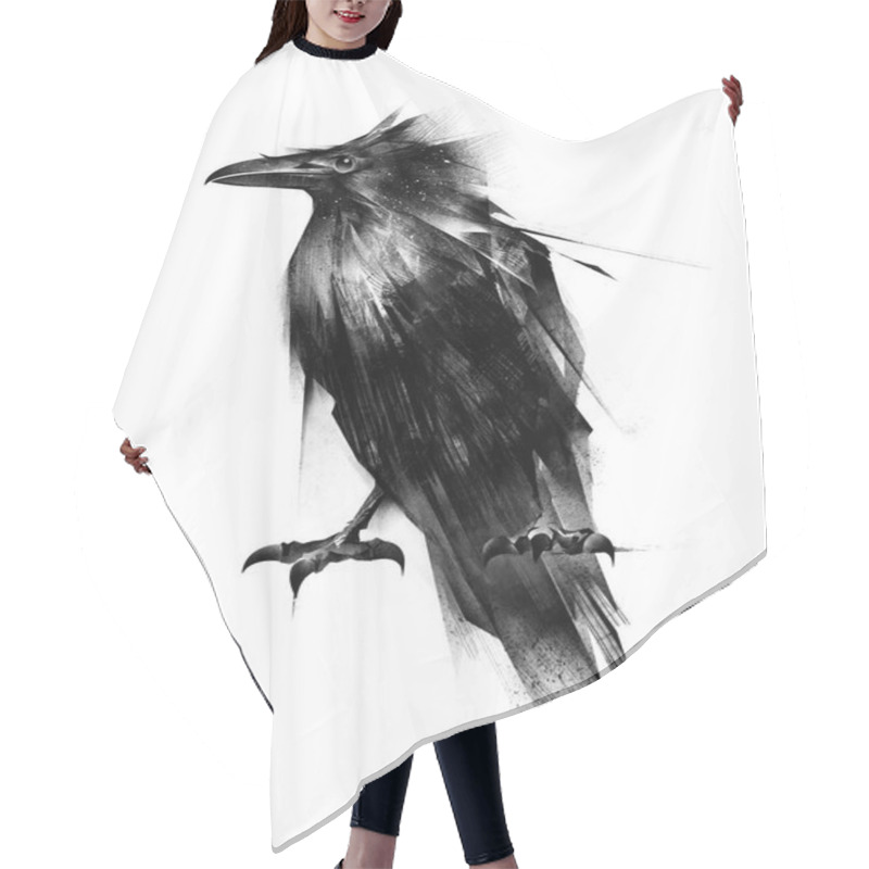 Personality  Painted Bird Is A Raven Sitting On A White Background Hair Cutting Cape