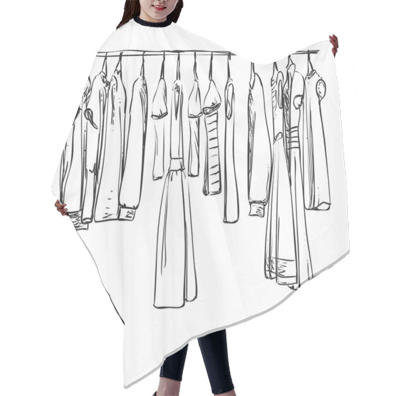 Personality  Hand Drawn Wardrobe Sketch. Clothes. Hair Cutting Cape