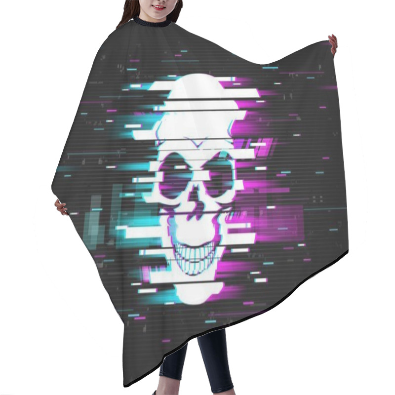 Personality  Glitch Skull Vector Distorted Neon Glowing Pixelized Cranium Or Jolly Roger On Black Background. Television Messy Distortion Or Vhs Tape Glitch Effect, Trippy Digital Art, Horror, Dead Head Smiling Hair Cutting Cape