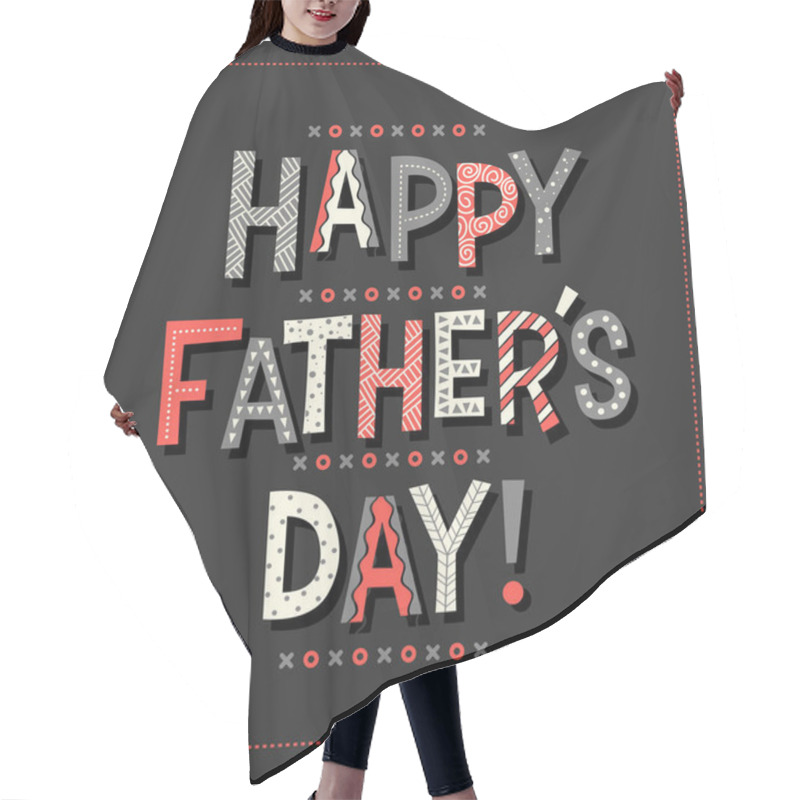 Personality  Happy Father's Day In Cartoon Doodle Font. Typography Design For Greeting Cards, Web Banners. Vector Illustration. Hair Cutting Cape